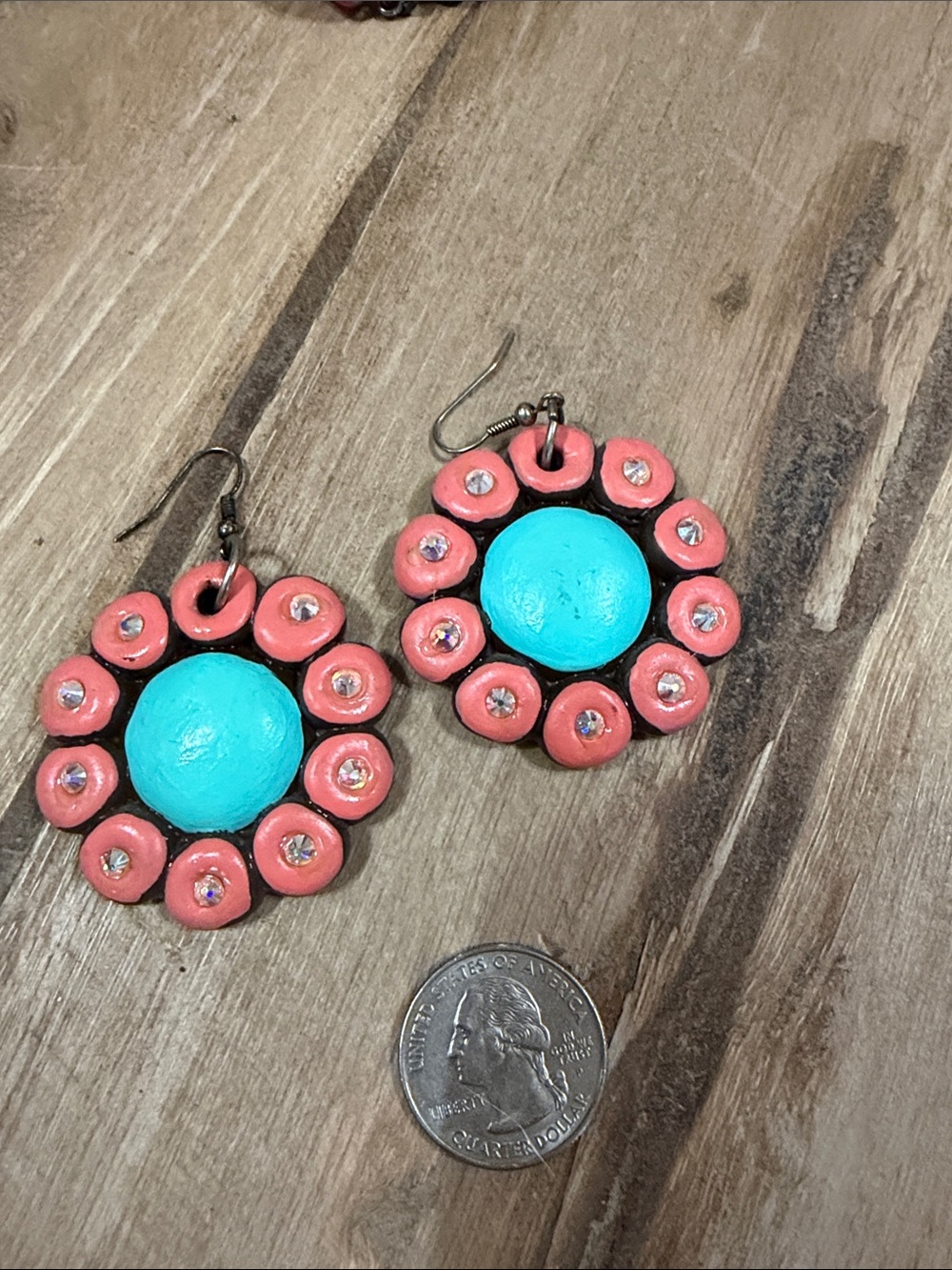 Handcrafted Turquoise & Coral Flower Drop Earrings